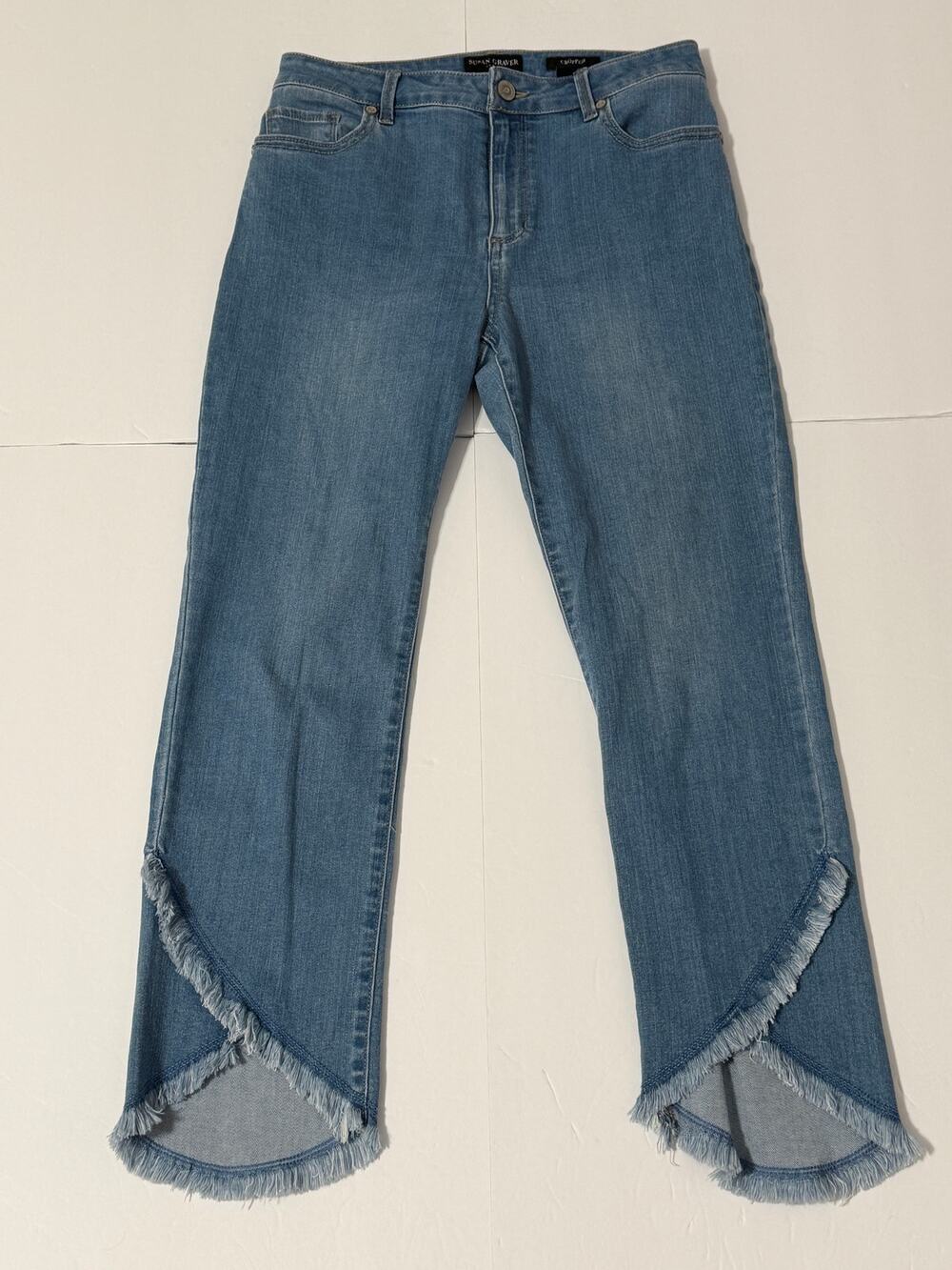 Susan Graver Cropped Frayed Hem Jeans, Size 4